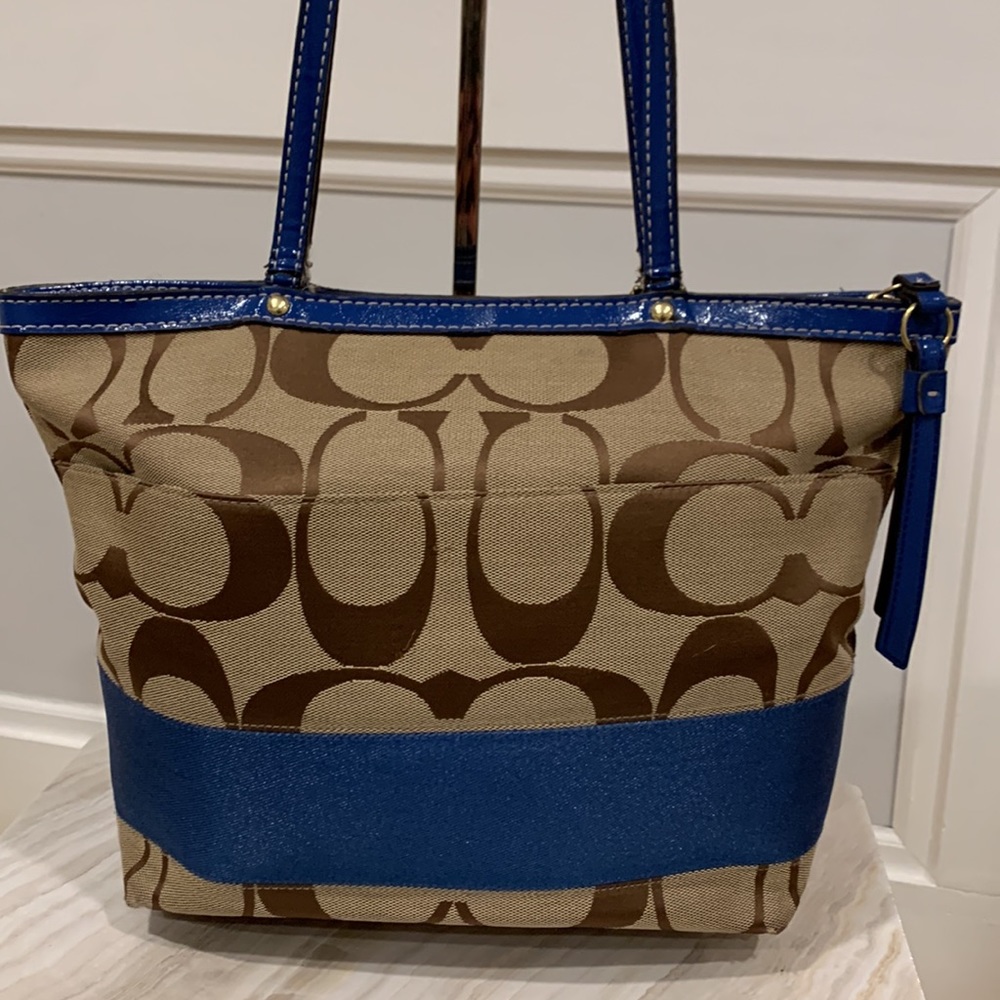 Coach Brown and Blue Signature Tote - Picture 4 of 15